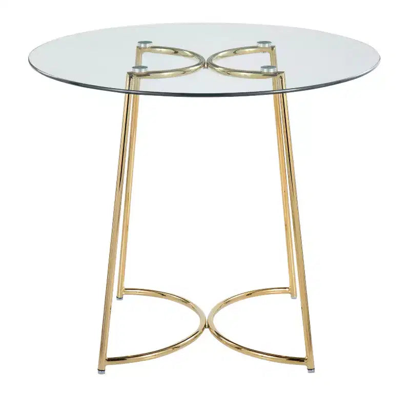Tavolo da pranzo rotondo in vetro temperato da 35" con base in acciaio nero, 4 posti a sedere