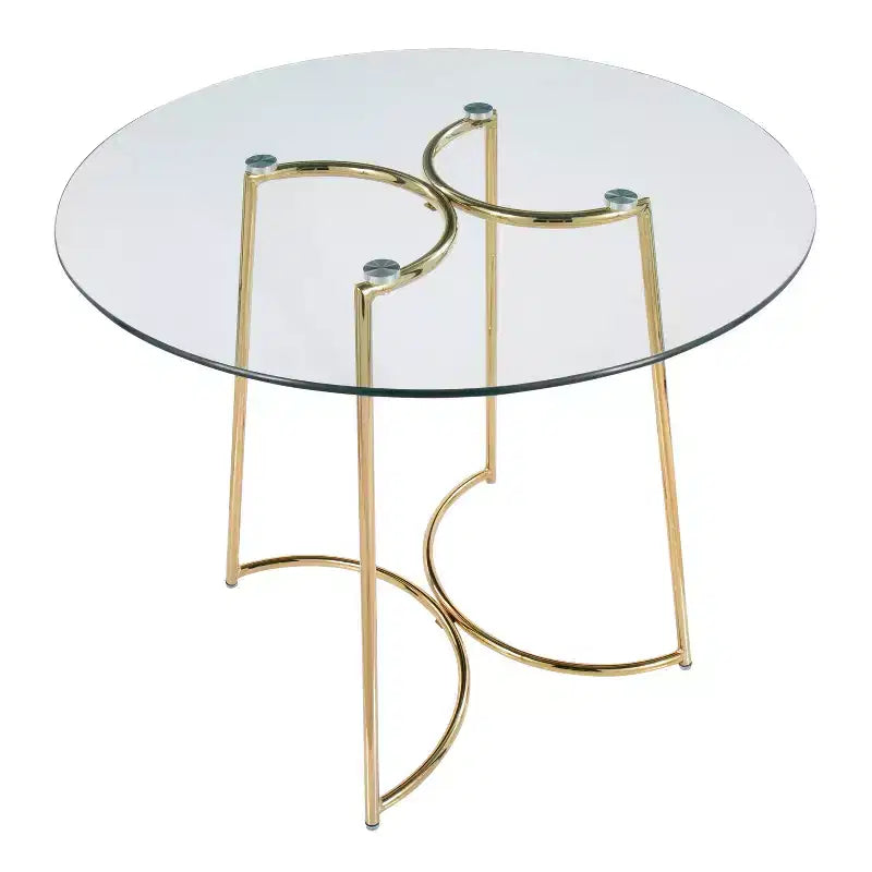 Tavolo da pranzo rotondo in vetro temperato da 35" con base in acciaio nero, 4 posti a sedere