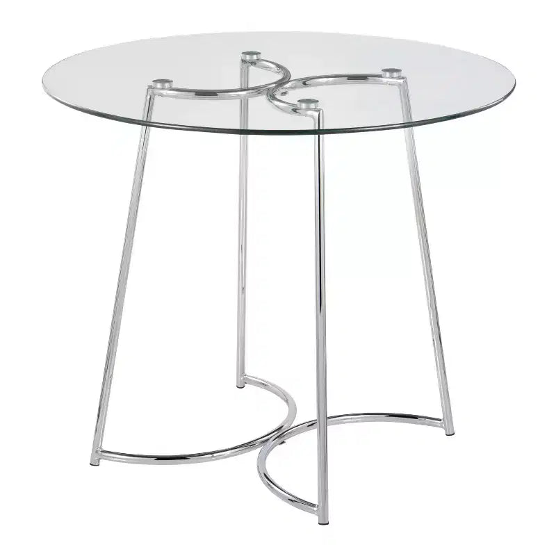 Tavolo da pranzo rotondo in vetro temperato da 35" con base in acciaio nero, 4 posti a sedere
