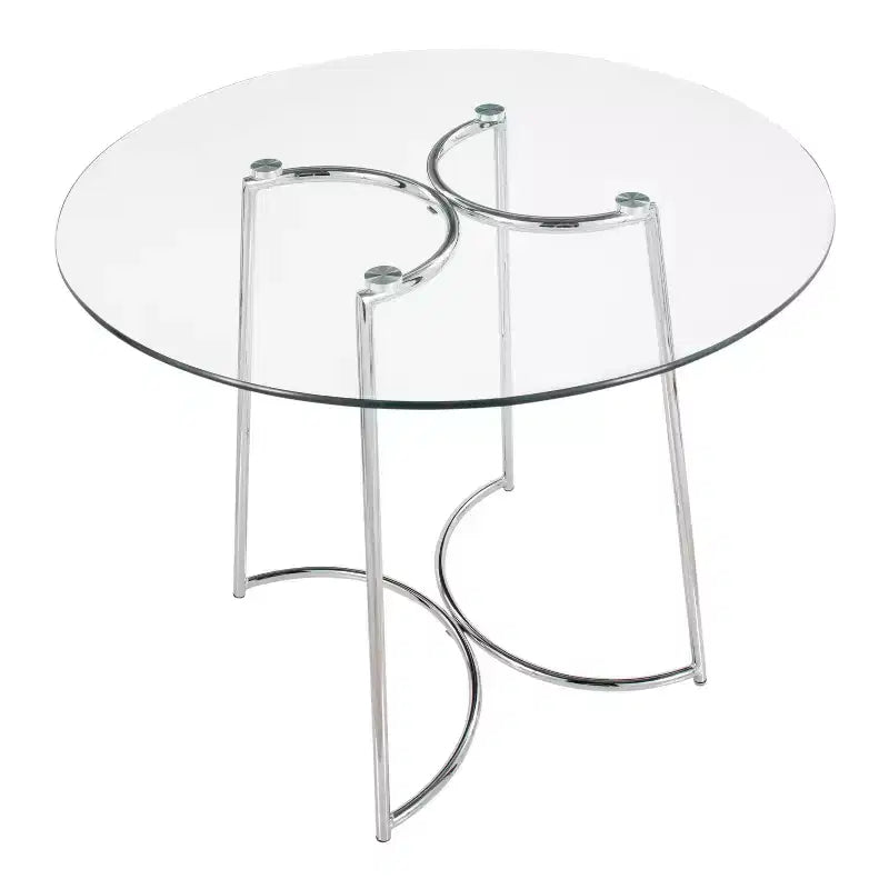 Tavolo da pranzo rotondo in vetro temperato da 35" con base in acciaio nero, 4 posti a sedere