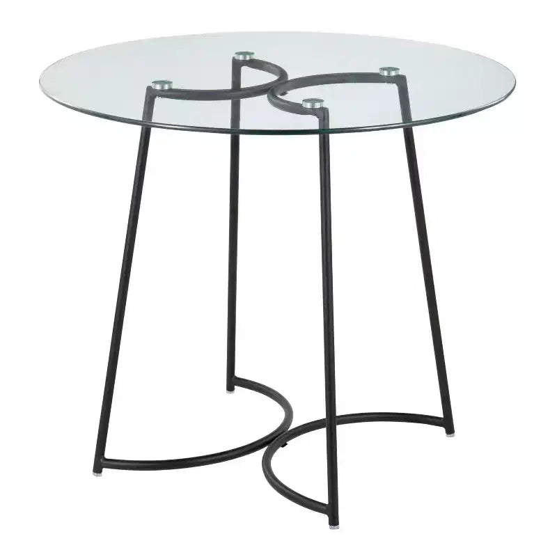 Tavolo da pranzo rotondo in vetro temperato da 35" con base in acciaio nero, 4 posti a sedere