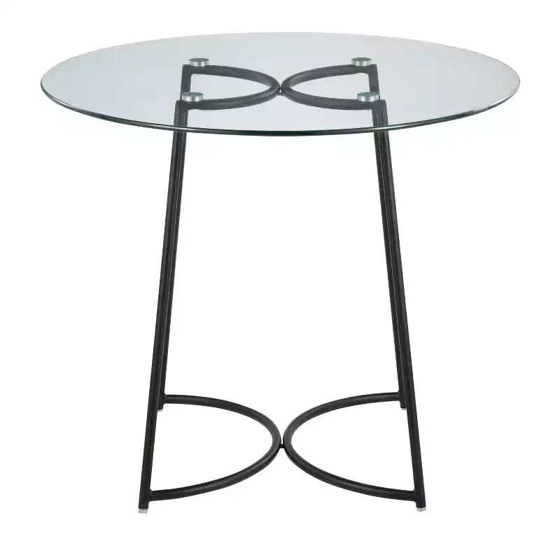 Tavolo da pranzo rotondo in vetro temperato da 35" con base in acciaio nero, 4 posti a sedere