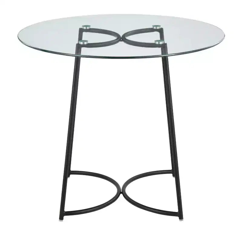 Tavolo da pranzo rotondo in vetro temperato da 35" con base in acciaio nero, 4 posti a sedere