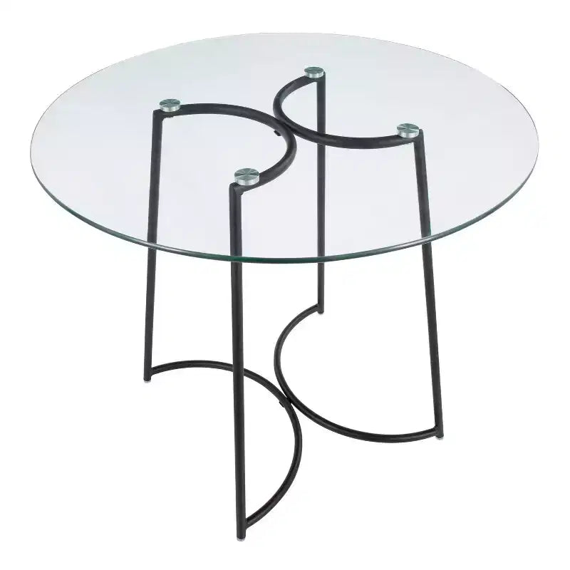Tavolo da pranzo rotondo in vetro temperato da 35" con base in acciaio nero, 4 posti a sedere