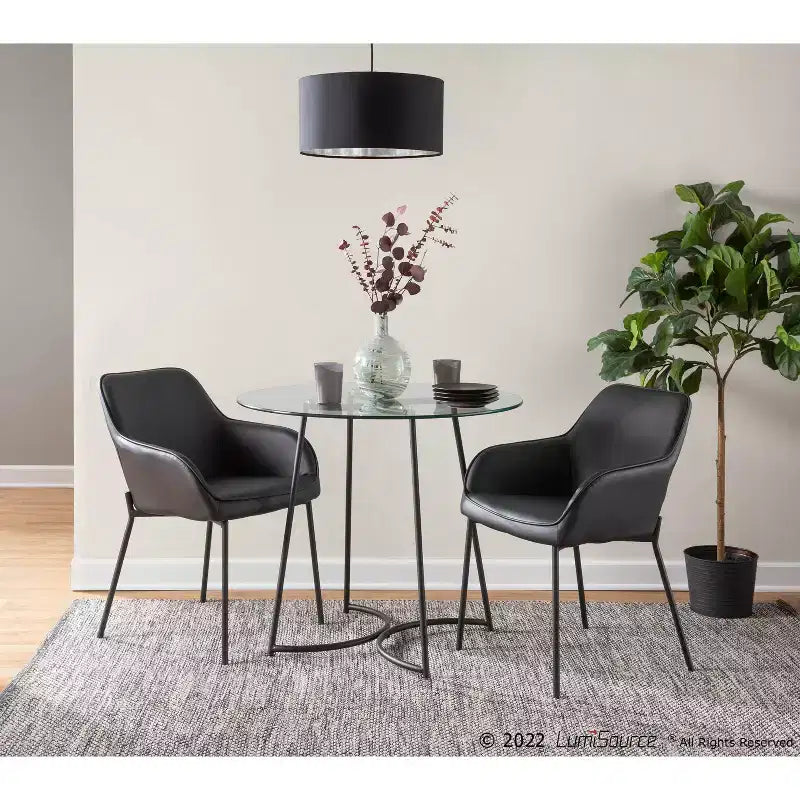 Tavolo da pranzo rotondo in vetro temperato da 35" con base in acciaio nero, 4 posti a sedere