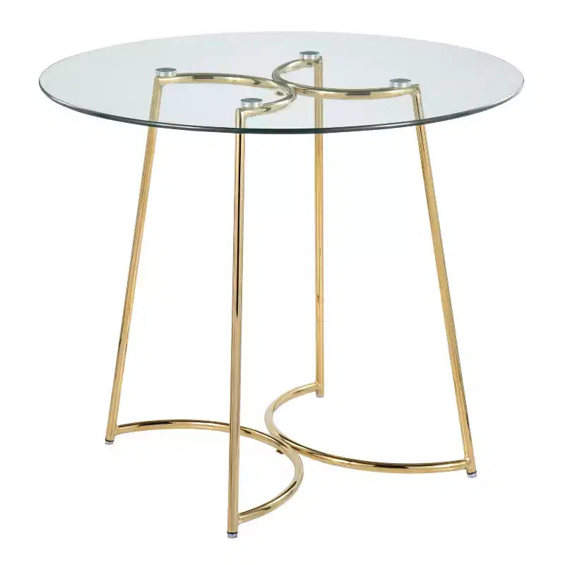Tavolo da pranzo rotondo in vetro temperato da 35" con base in acciaio nero, 4 posti a sedere