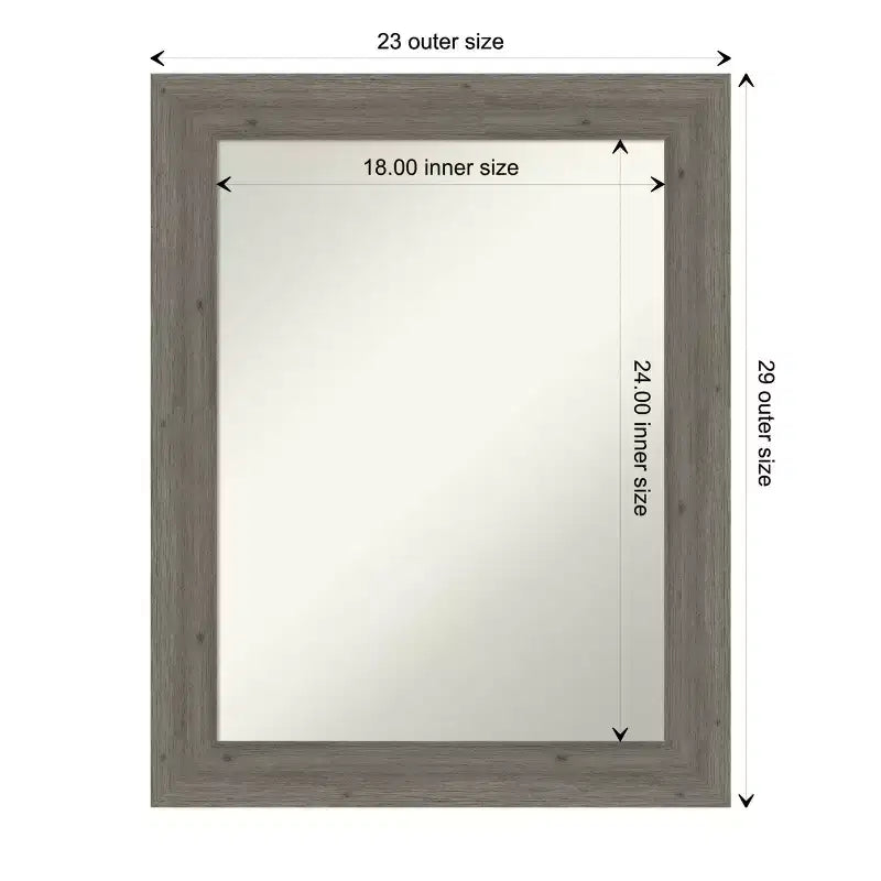 Specchio da bagno da parete in vero legno grigio stretto non bisellato, 28.5 x 22.5 pollici