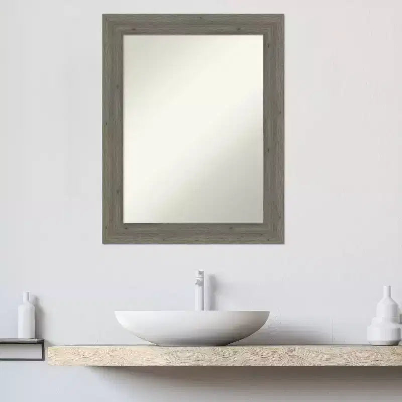 Specchio da bagno da parete in vero legno grigio stretto non bisellato, 28.5 x 22.5 pollici