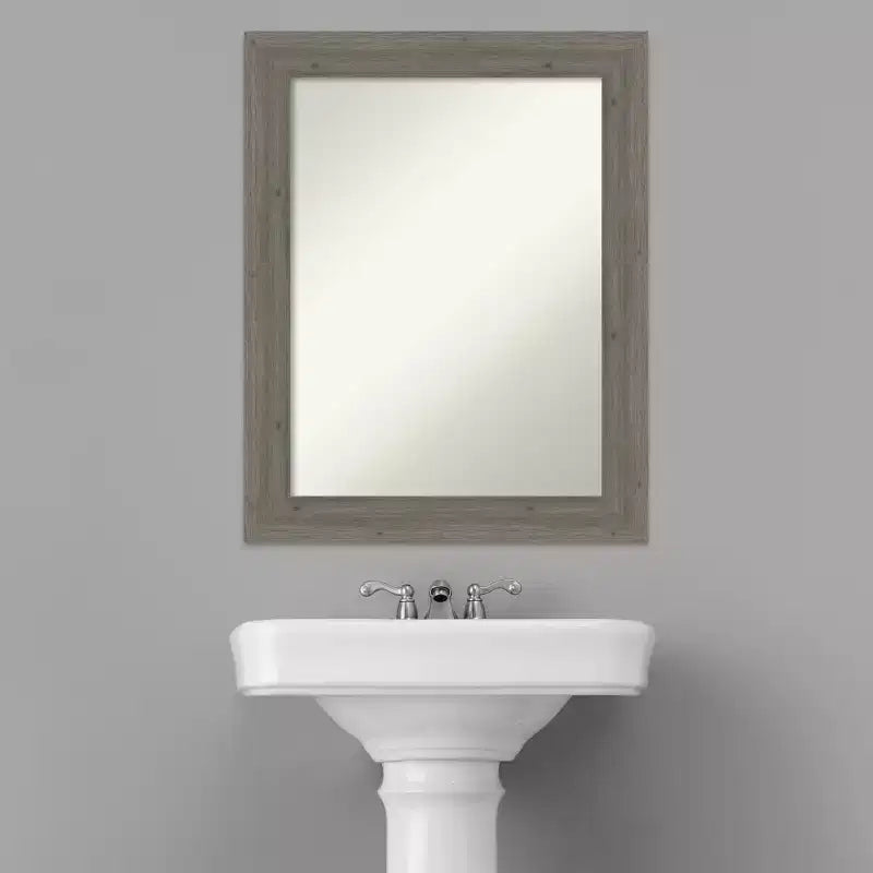 Specchio da bagno da parete in vero legno grigio stretto non bisellato, 28.5 x 22.5 pollici