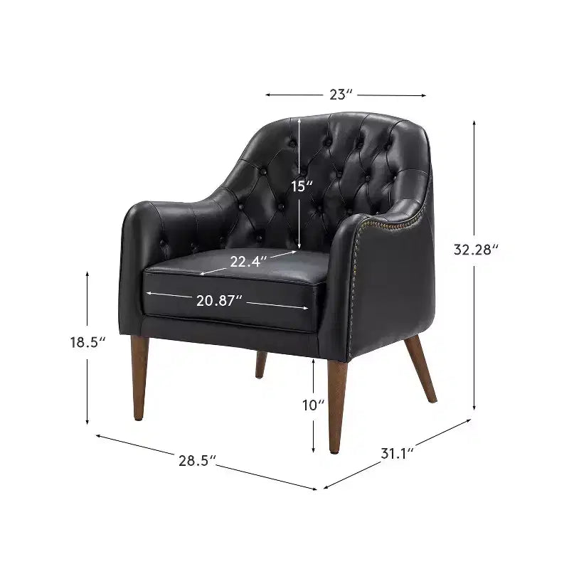 Poltrona a barilotto imbottita in vera pelle, larghezza 72,4 cm, con gambe in legno massello