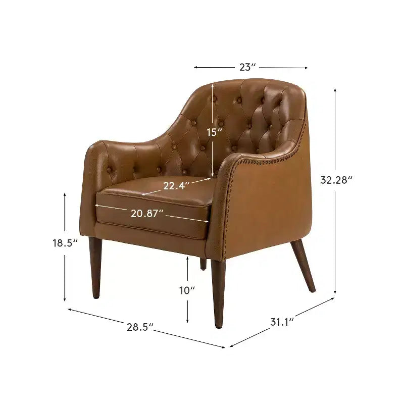 Poltrona a barilotto imbottita in vera pelle, larghezza 72,4 cm, con gambe in legno massello
