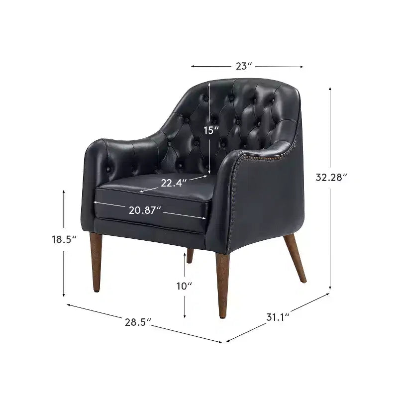 Poltrona a barilotto imbottita in vera pelle, larghezza 72,4 cm, con gambe in legno massello