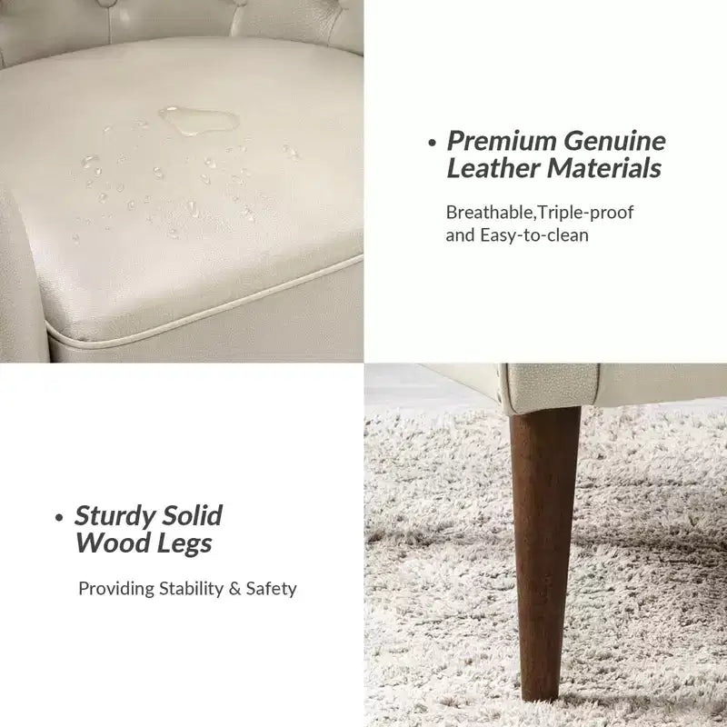 Poltrona a barilotto imbottita in vera pelle, larghezza 72,4 cm, con gambe in legno massello